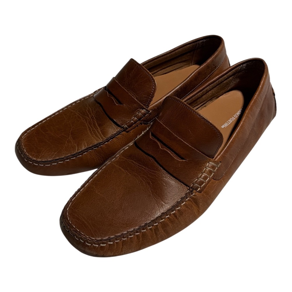 Leather slip on penny loafer brown black cognac rubber sole by Franco Fortini 9